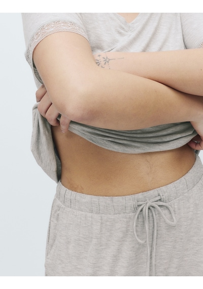 Marks & Spencer Dantel Detaylı Pijama Takımı T37002301J Gri