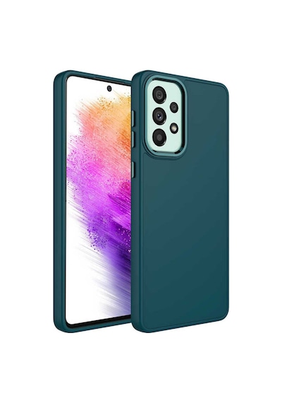 Galaxy A23 Kılıf Metal Çerçeve Ve Buton Tasarımlı Silikon Zore Luna Kapak Koyu Yeşil