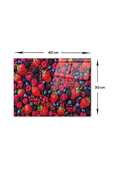 Mor Kırmızı Meyveler Cam Kesme Tahtası 30cm X 40cm Diğer