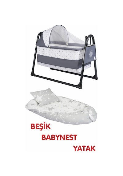 Btrend Bebetrend Portatif Cepli Sepet Beşik + Yatak ve Yastığı Gri