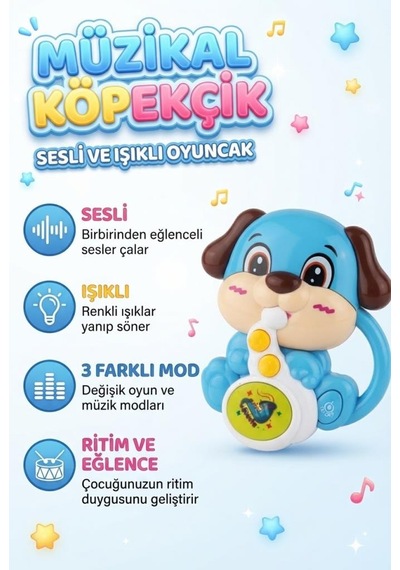 Montessori Eğlenceli Köpek Düğmeli Işıklı Müzikli 3 Modlu 12 Cm Eğitici Ve Öğretici Bebek Oyuncağı