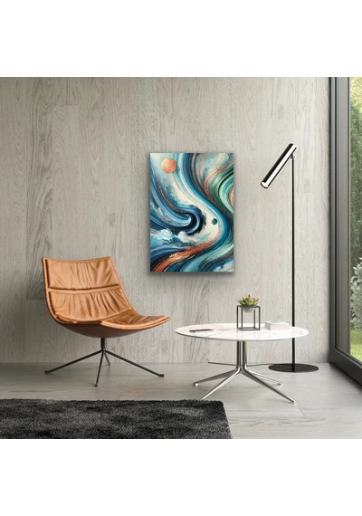 Northcity Turuncu Yeşil Mavi Soyut Kanvas Tablo 70x100cm Açık Yeşil