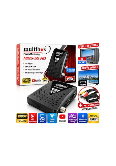 Tüplü Tv Uyumlu Multibox Mbs-55 Hd Full Hd Mini Uydu Alıcısı Dahili Wifi Youtube 5000 Kanal Bluetoot