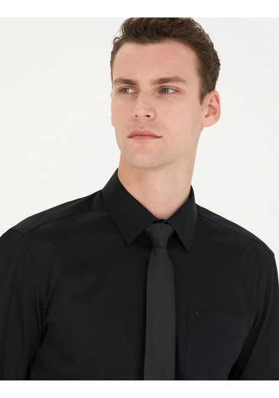 Pierre Cardin Regular Fit Uzun Kollu Basic Gömlek Siyah