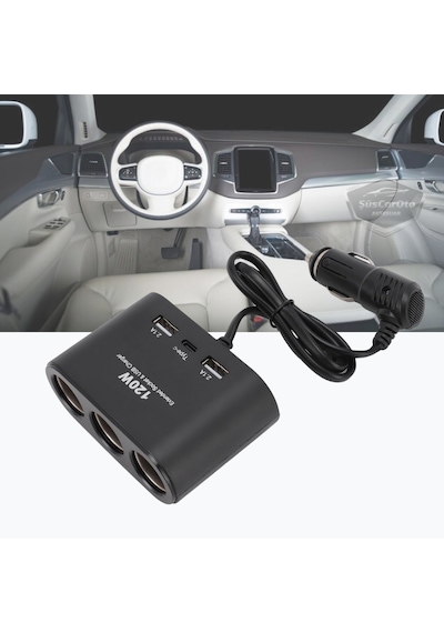 Şüscaroto Aksesuar Üniversal 3'lü Çakmak Soketi 120W Çakmaklık Çoğaltıcı 2 Usb 1 Type-c Araç Şarj Cihazı 12V/24V