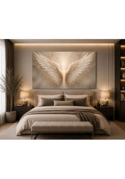 Lüks Melek Kanatları Kanvas Tablo Gold Detaylı Modern Soyut Angel Wings Duvar Tablosu Salon Yatak Odası Antre Ofis Dekoru