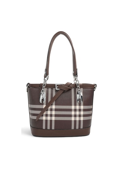 Silver & Polo Silver Polo Kahve - Kahve Çizgili Ekose Kadın El Çantası Sp1155 Kahverengi