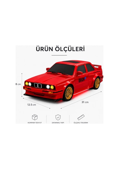 Uzaktan Kumandalı Bmw E30 Rc Drift Arabası 1:16 Ölçek 4x4 Şarjlı Işıklı Model Araba 30+ Km/h Kırmızı