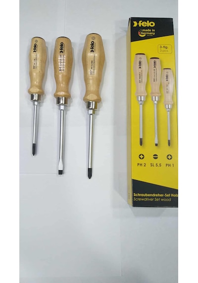 Felo 3lü Takım Ağaç Saplı Tornavida Sapı Darbeli Model Çekiç Vurulabilir Made In Germany