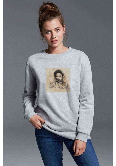 Sherlock Holmes 2 Baskılı Gri Kadın Sweatshirt (534593312)