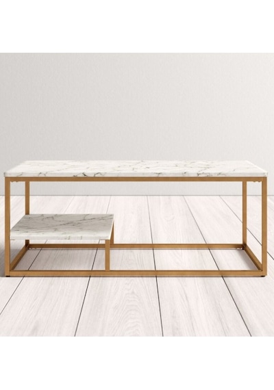 Perus Beyaz Ahşap / Gold Metal Orta Sehpa