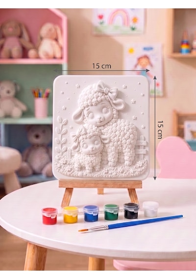 15x15 Koyun Ve Kuzu Taş Boyama Seti Çocuk Ve Yetişkin Hobi Kiti