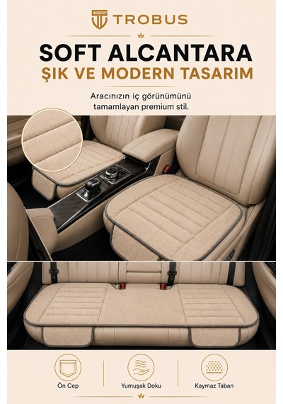Opel Combo Üniversal Soft Alkantra Çizgili 3 Parça Oto Koltuk Minderi Bej