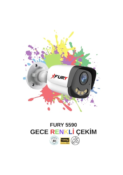 Fury 5mp Lens 1080p Full Hd Ahd 4 Led Gece Görüşlü Renkli Su Geçirmez Güvenlik Kamera