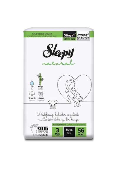 Sleepy Natural Ekonomik Paket Bebek Bezi 3 Numara Midi 56 Adet