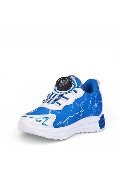 Zacoz Erkek Çocuk Akıllı Bağcıklı Ateş Desenli Spor Sneaker Ayakkabı Beyaz - Mavi