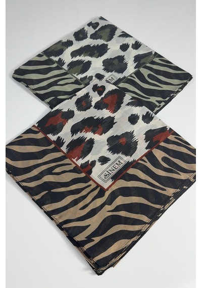 Sinem İndia Leopar Desen 2'li Sorti Eşarp -6294 Haki-taba