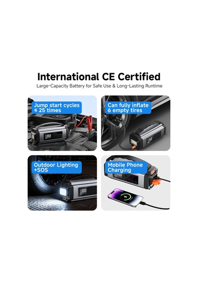 Akü Takviye Cihazı 4'ü 1 Arada Powerbank, Hava Kompresörü, Lcd Ekran, 16000mah 150psı - 869384048