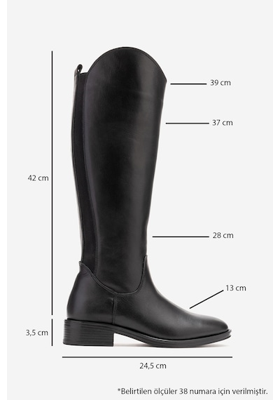 Luvishoes Ruız Siyah Cilt Hakiki Deri Streç Detaylı Kadın Çizme Siyah