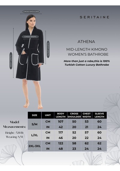 Athena Kimono Kadın Bornozu- Siyah %100 Pamuk Siyah