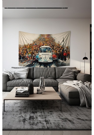 Vosvos Desenli Duvar Halısı Duvar Örtüsü Tapestry Süet Dokulu Kumaş