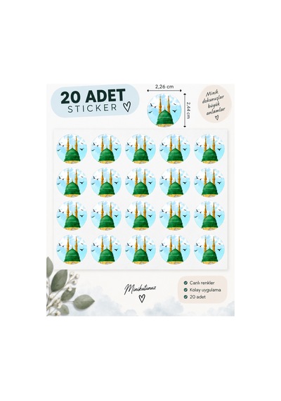 20 Adet Mescid-i Nebevi Yeşil Kubbe Sticker Hac Umre Hediyelik Yapışkanlı Etiket Diğer
