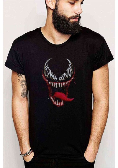 Venom Sinirli Baskılı Siyah Erkek Tshirt