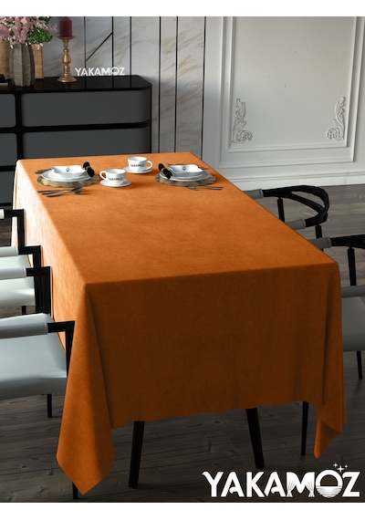Portakal Rengi Kadife Dokulu Masa Örtüsü Dertsiz Velvet Touch Serisi Portakal Rengi