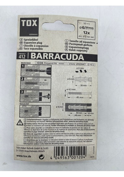Tox Barracuda Plastik Dübel Vida Seti 6X30 Mm 12 Adet