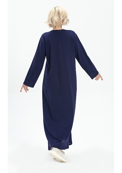 Eliş Şile Bezi Uzun Kol Şile Bezi Simli Kaftan Midi Boy Elbise Mor Mor