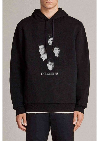 The Smiths Sound Baskılı Siyah Erkek Örme Kapşonlu Sweatshirt