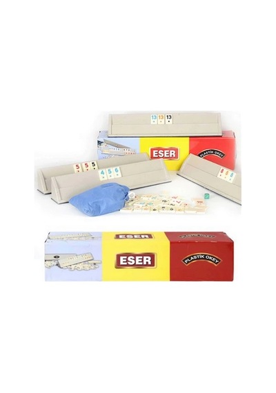 Eser Plastik Okey Takımı - Klasik 4'lü Istaka Seti - Taş Saklama Torbalı