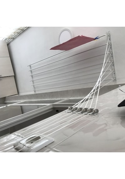 Asansörlü Çamaşır Askısı Tavan Tipi 6 Çubuk 200 CM Beyaz