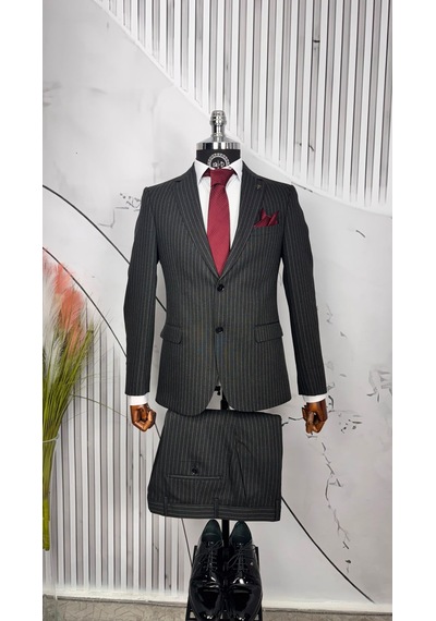 Dupont Classics Dupont Erkek Slim Fit Mono Yaka 6 Drop Viskon 2 Li Takım Elbise Koyu Gri - Siyah Dupont Classics Dupont Erkek Slim Fit Mono Yaka 6 Drop Viskon 2 Li Takım Elbise Koyu Gri - Siyah