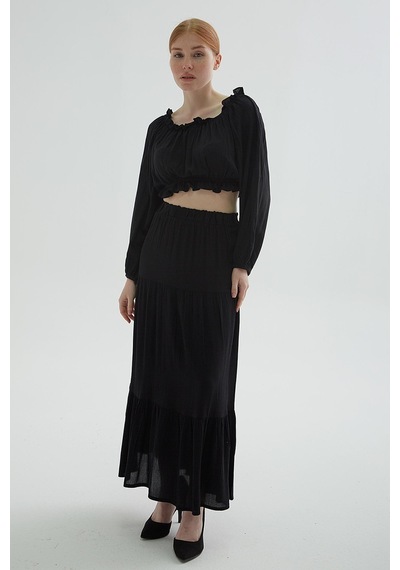 Fashion Friends 24y0220k1 Kadın Yakası Fırfırlı Crop Bluz 24Y0220K1-R1534 Siyah