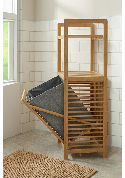 Mien Bambu Dikey Çamaşır Sepeti Raflı Çamaşır Sepeti 40x30x95 Cm Bambu