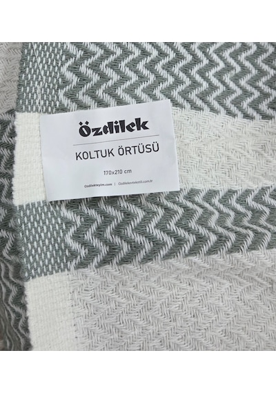 Özdilek Pamuklu Kaymaz Zigzag Koltuk Örtüsü 170x210 - Haki Yeşili Haki Yeşil