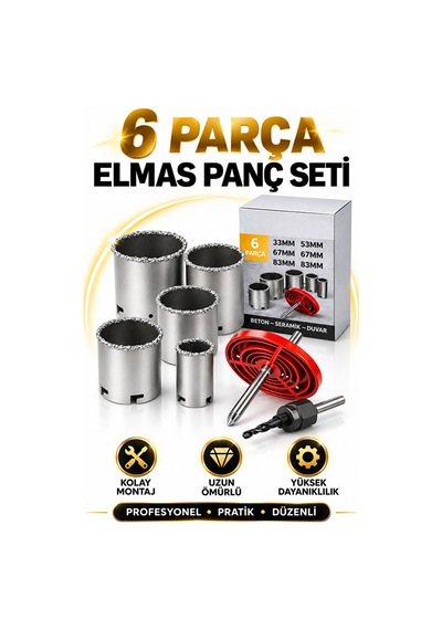 6 Parça Elmas Delik Açma Seti Fayans, Granit, Beton Uyumlu