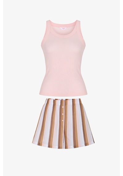 Penti Pembe Isla Striped Şort Pijama Takımı