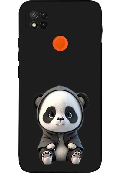 Xiaomi Redmi 10a İle Uyumlu Sevimli Panda 0214d Tasarımlı Siyah Lansman Kılıf Çok Renkli