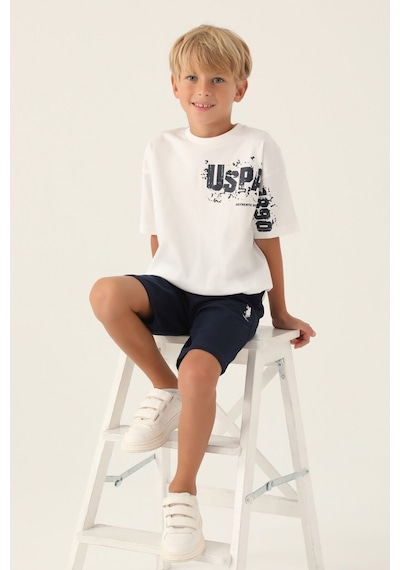 U.s. Polo Assn Lisanslı Brush Pattern Krem Erkek Çocuk Bermuda Takım 5274-43029 Krem
