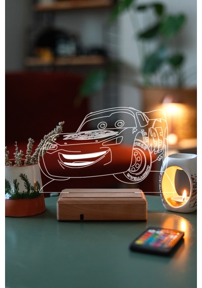 Şimşek Mcqueen Araba 16 Renk Kumandalı 3d Gece Lambası