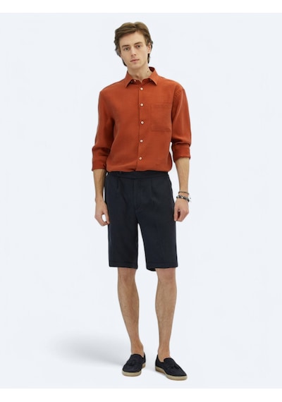 Kip Lacivert Dokuma Carrot Fit Casual Bermuda Lacivert