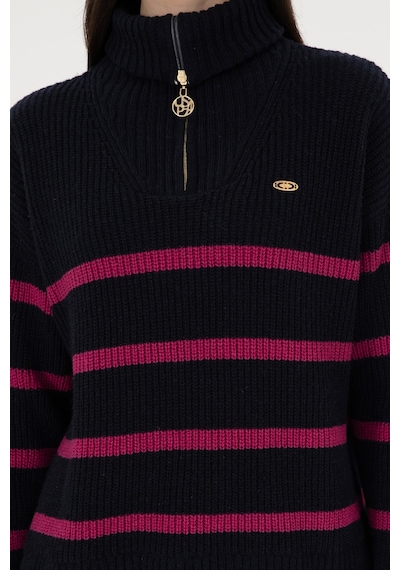 U.S. Polo Assn. Kadın Lacivert V Yaka Fermuarlı Kazak 50297407-VR033