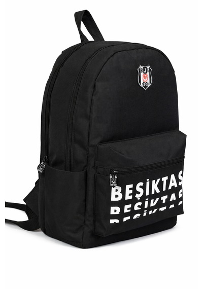 Beşiktaş Lisanslı 3 Bölmeli Sırt Çantası - Laptop Gözlü Su İtici Özellikli Yazı Baskılı Okul Çantası Siyah
