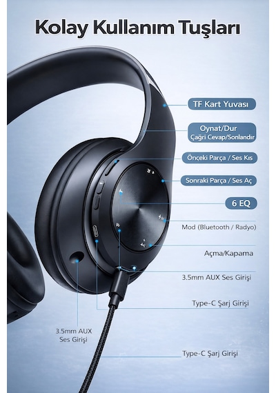Bluetooth 5.3 Kulaklık & Hoparlör 2 Si 1 Arada 40mm Bass, Uzun Pil Ömrü