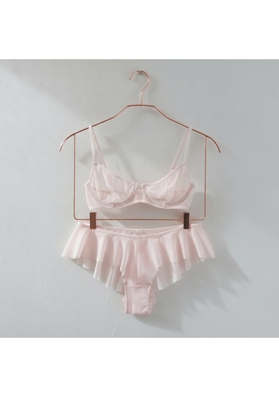 Bonbon Kadın Tül Transparan Balenli Sütyen, Checky Ve String Külotlu 3 Lü Paket Bb2618 Pembe