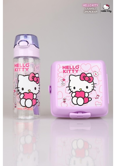 Yeni Sezon Lisanslı Hello Kıtty 500 ML Trıtan Matara ve 2 Katlı Beslenme Kabı Seti