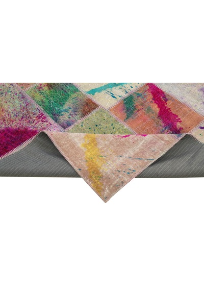 Bespoky Patchwork Çok Renkli Soyut Bohem Salon Halısı El Dokuma