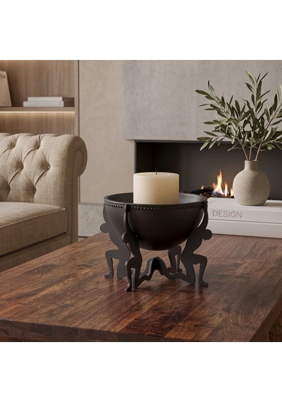 Modern İnsan Figürlü Metal Dekoratif Kâse Benzersiz Mumluk, Masaüstü Dekoru Ve Düzenleyici Paşa Craft House Siyah